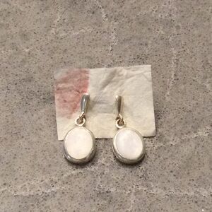 925 Sterling Silver white oval drop earrings, 1” drop